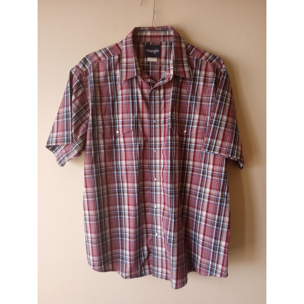 Wrangler Men's Shirt Red&White Plaid Western Design Faux Pearl Snap Buttons XXL